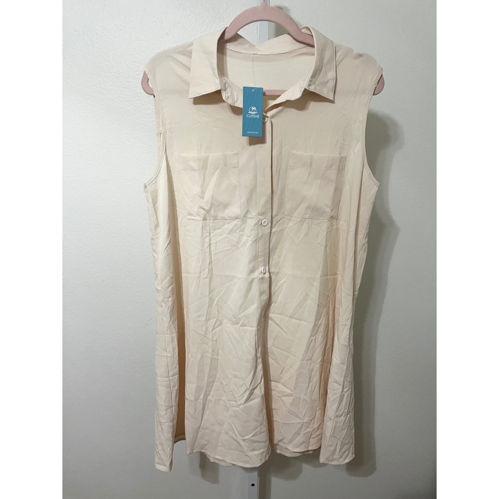 NWT Cupshe Boho Button Up Shirt Mini Dress Butter Yellow Medium Sleeveless - Picture 2 of 7